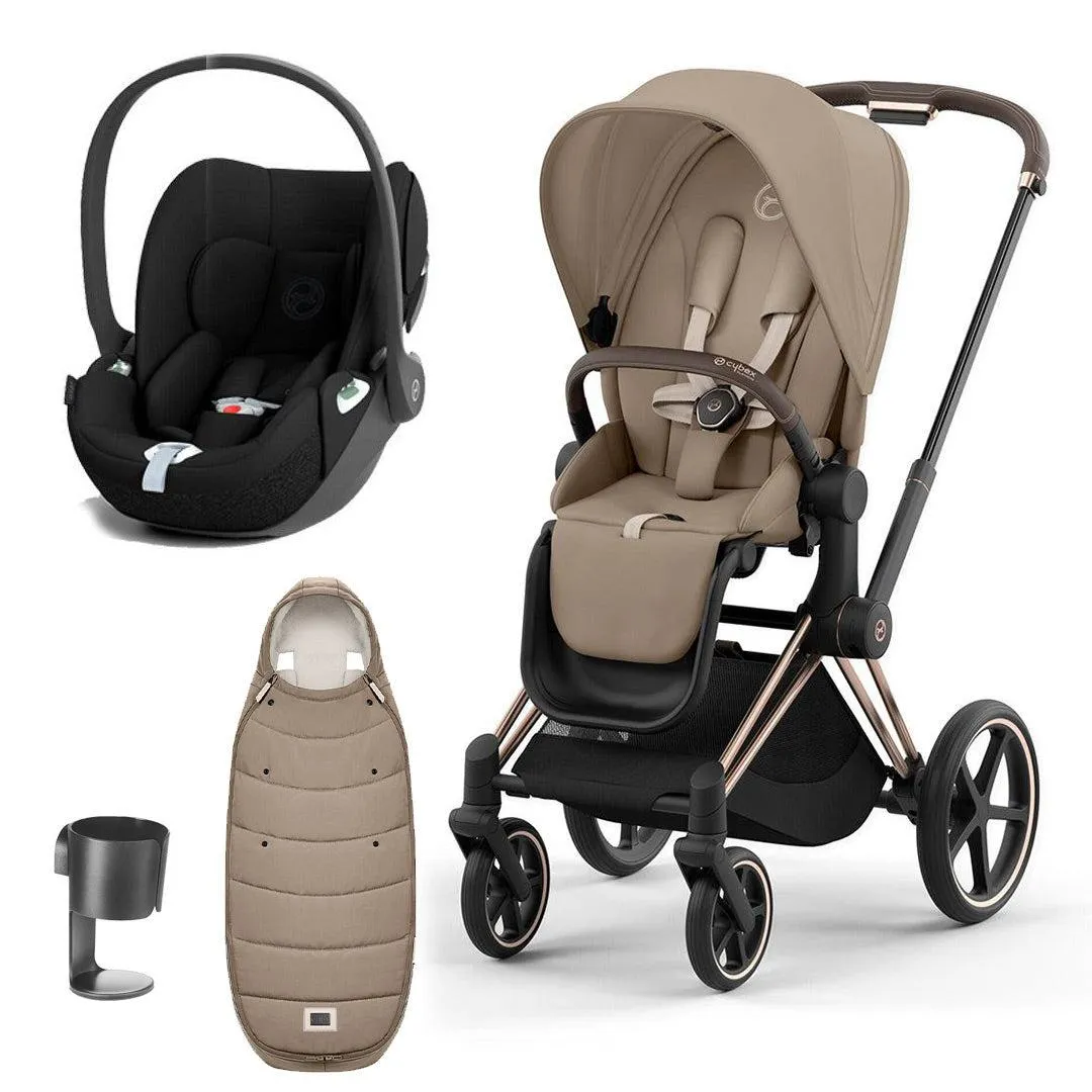 CYBEX Priam Cloud T Ultimate Travel System - Cozy Beige/Black