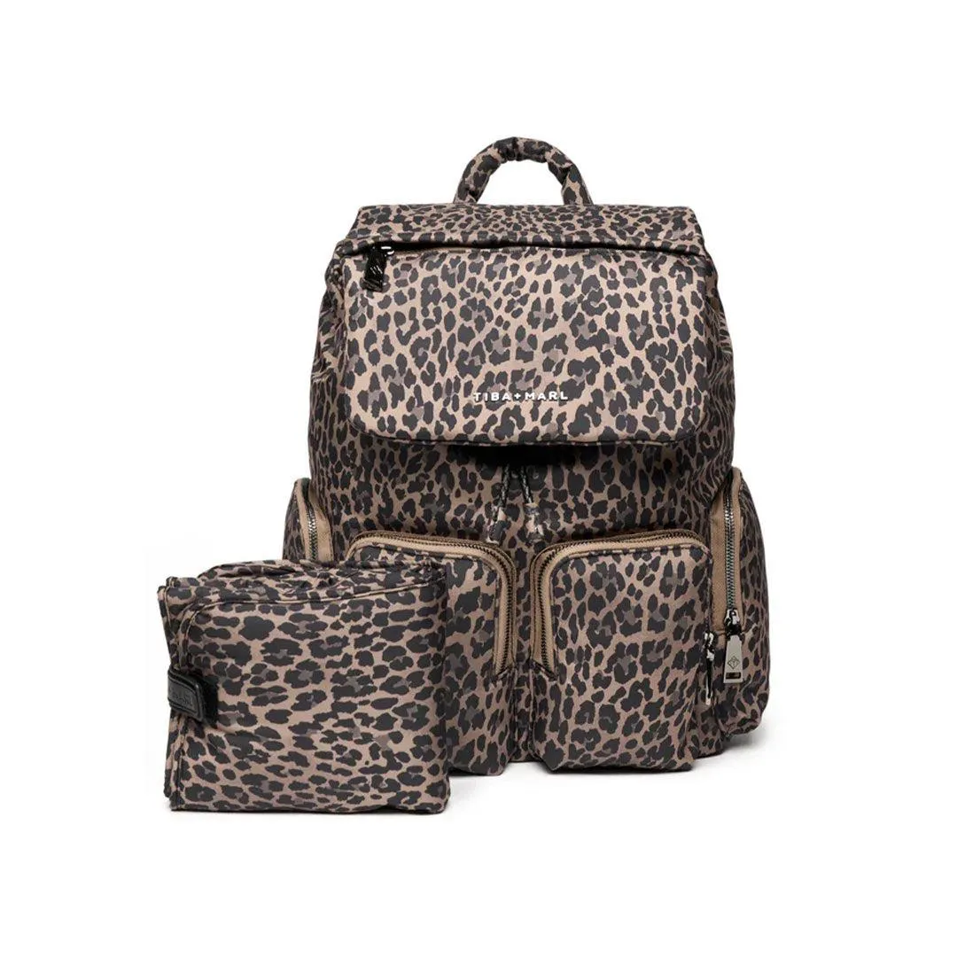 Tiba   Marl Alto Changing Backpack - Tonal Brown Leopard